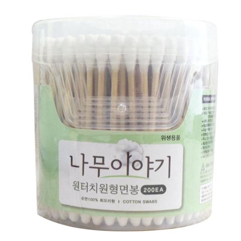 나무 원터치 원형 면봉 200EA 귀이개 화장용