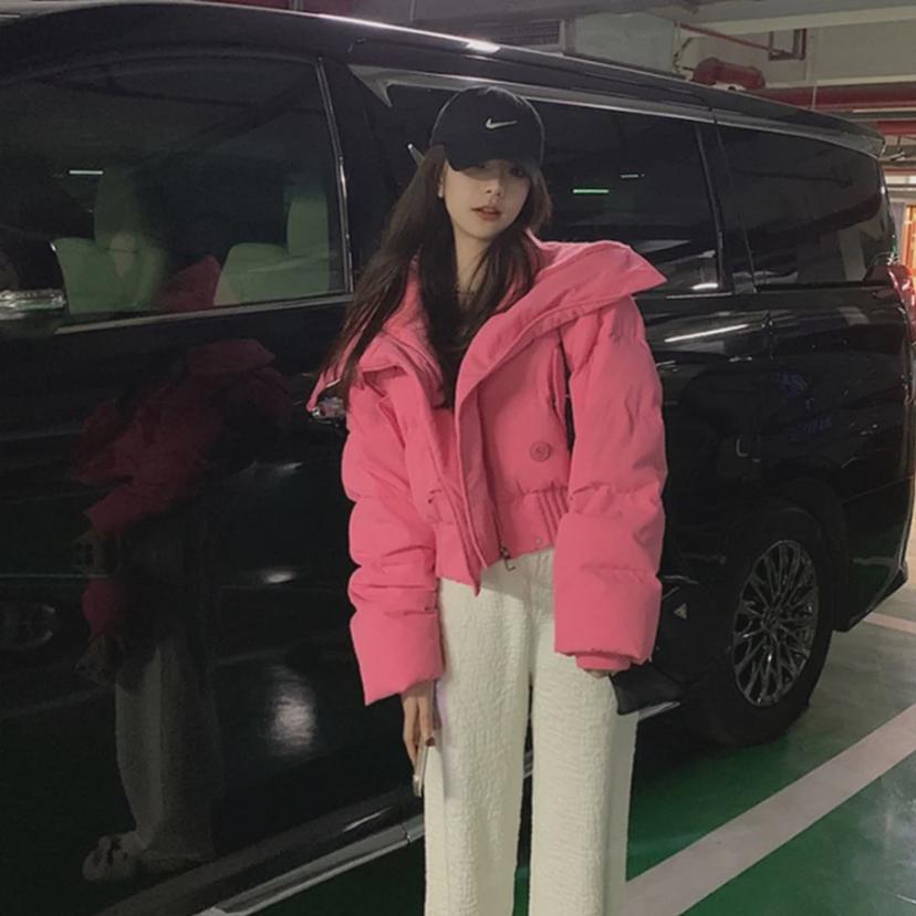 오버핏 카라 숏 패딩 - 데일리 룩 여성 겨울 아우터 점퍼