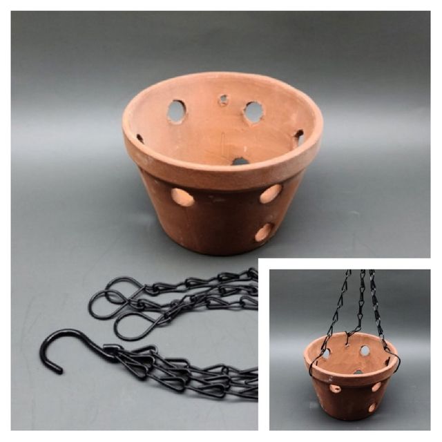 빈티지 고토분 메탈 체인 행잉 화분 16x10cm 야외화분 베란다화분 정원화분 난간화분