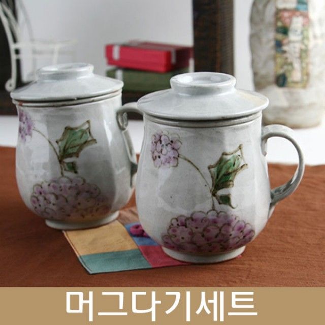 수국 뚜껑 각머그 다기 다도 세트 2인 구성 선물용