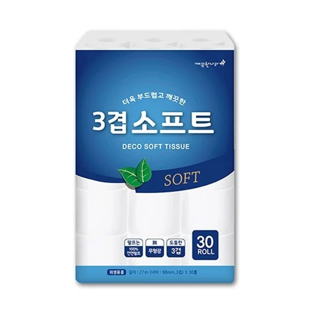 깨끗한나라 3겹 데코 소프트 화장지 27M 30롤 고급형
