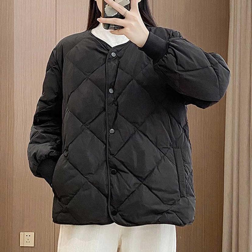여성 오버핏 누빔 노카라 퀄팅 패딩 경량 아우터