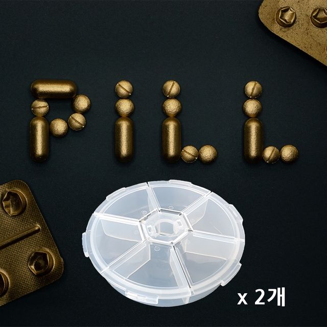 휴대용 원형 6칸케이스 2개 세트 - 약 옷핀 악세서리 보관함