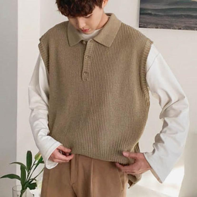 남성용 모던 카라 니트 조끼 데일리 레이어드