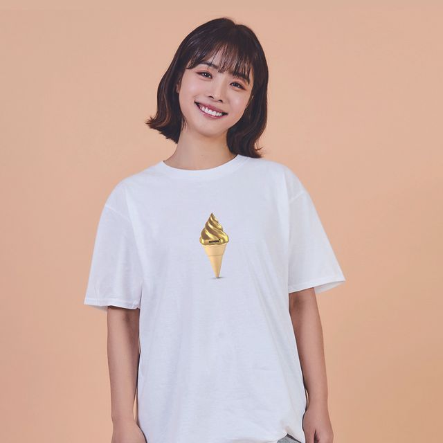 키밍 골드 아이스크림 프린팅티셔츠 여름박스티