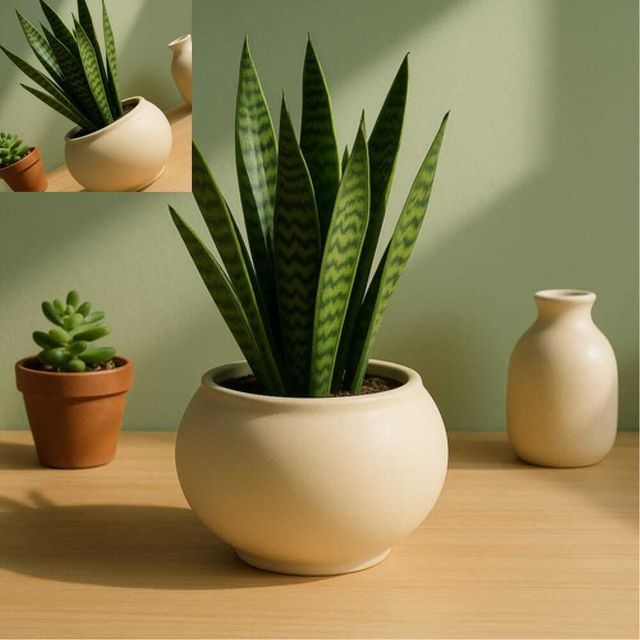 베트남 토분 루나 볼 샌드화이트 18x15cm 특대 도자기화분 원형플랜터 샌드컬러 특대형