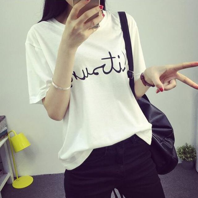 여성 레터링 기본 반팔 3컬러 1P 여름 라운드 반소매