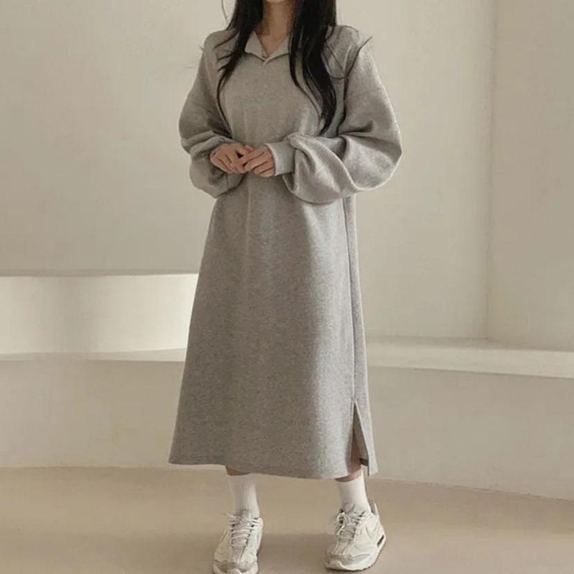 여성 기모 롱 원피스 겨울 데일리 등원룩 추리닝