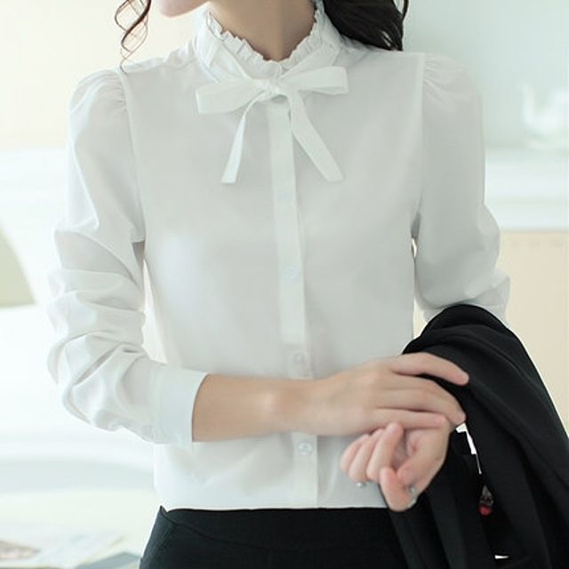 MANNAER 여성 쉬폰 긴소매 블라우스 - 봄가을 데일리룩 추천