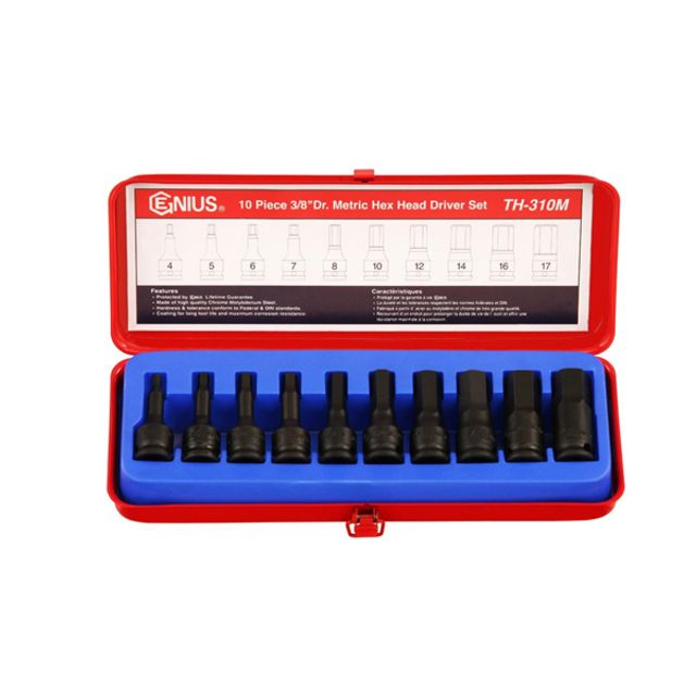 지니어스 임팩 육각비트 소켓 세트 3/8x4-17x52mm 10pcs - 다용도 작업 솔루션