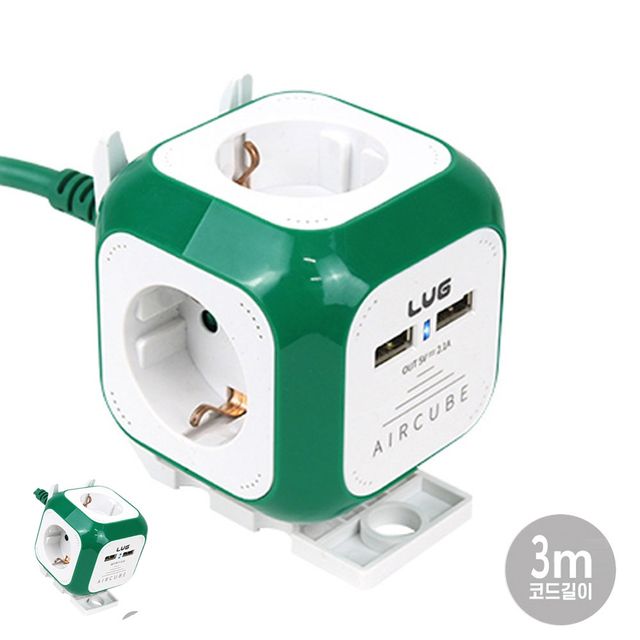 USB멀티탭 전기연장선 콘센트 멀티탭 4구 USB 2포트 3M 1.5SQ 개별접지 그린