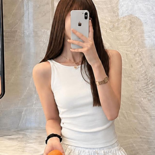 여성 민소매 티셔츠 슬림핏 보트넥 골지 끈나시 이너탑