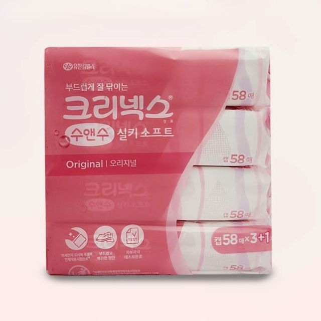 크리넥스 수앤수 캡형 세정 물티슈 58매 4팩 세트 - 위생적인 휴대용 물티슈