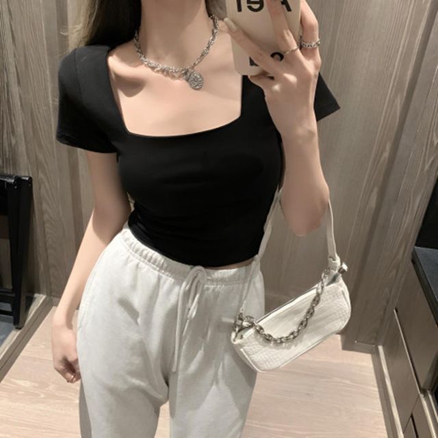 크롭 빅사이즈티셔츠 신상 여성의류 코디 편안한 40성