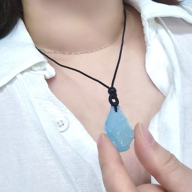 천연석 아쿠아 마린 블루 스톤 팬던트 목걸이 - 시원한 색감 포인트