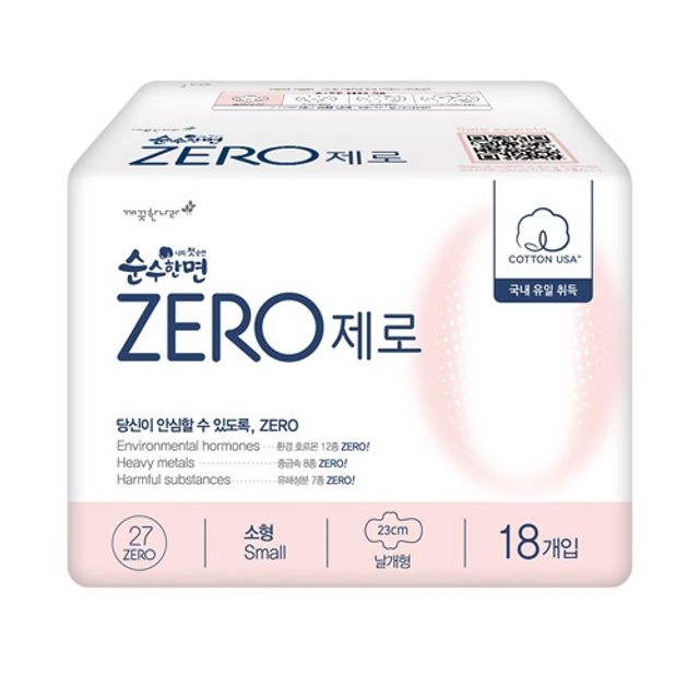 깨끗한나라 순수한면ZERO 소형 생리대 18P - 민감한 피부용