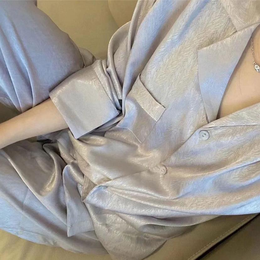 실크 느낌 패션 파자마 데일리 여성 홈웨어 잠옷 세트