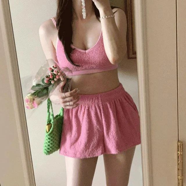 3pcs 수영복 팜비치 테리 캡내장 여자 호캉스