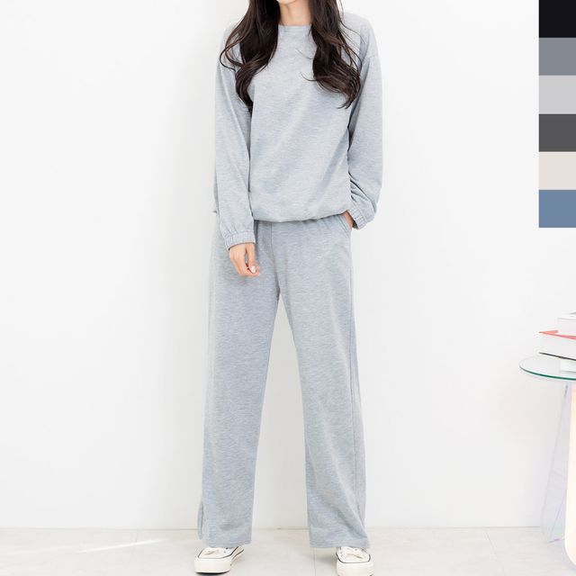 GQQ M780_M280 여자 밴드맨투맨 와이드바지 세트