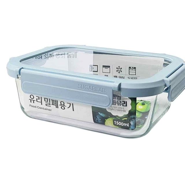 유리밀폐용기 1500ml 사각투명용기 냉동고용기 내열유리용기 밀페용기