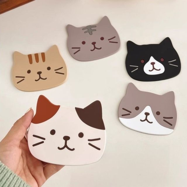 고양이 티코스터 컵받침 실리콘 컵 코스터 거치