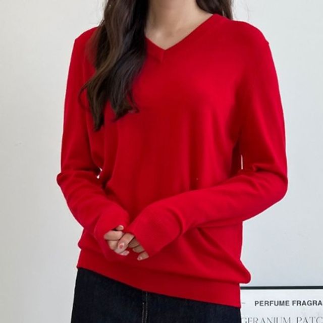 여성 브이넥 캐시미어 니트 스웨터 15색 데일리룩