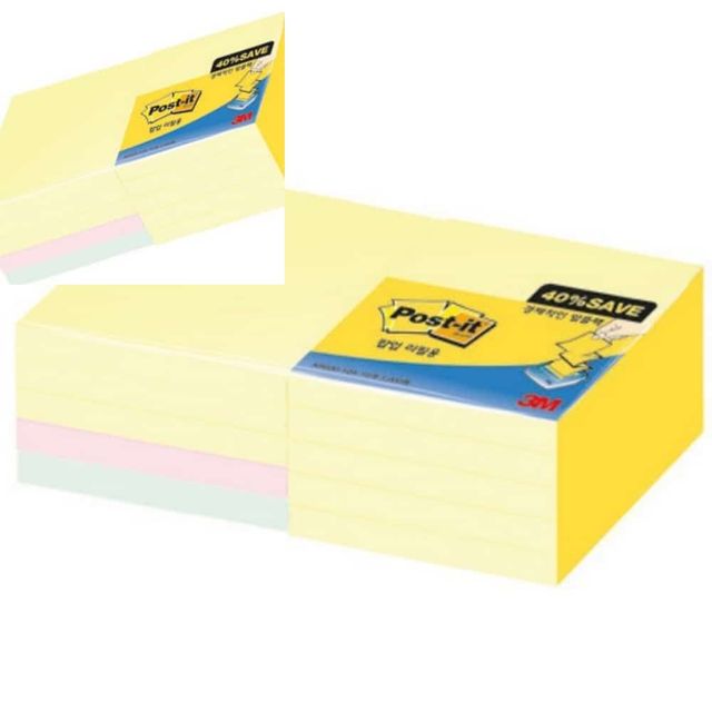 3M 포스트잇 노트 알뜰팩 76x76mm 노랑 책상메모지 쇼핑몰메모지 병원메모지 어린이집메모지