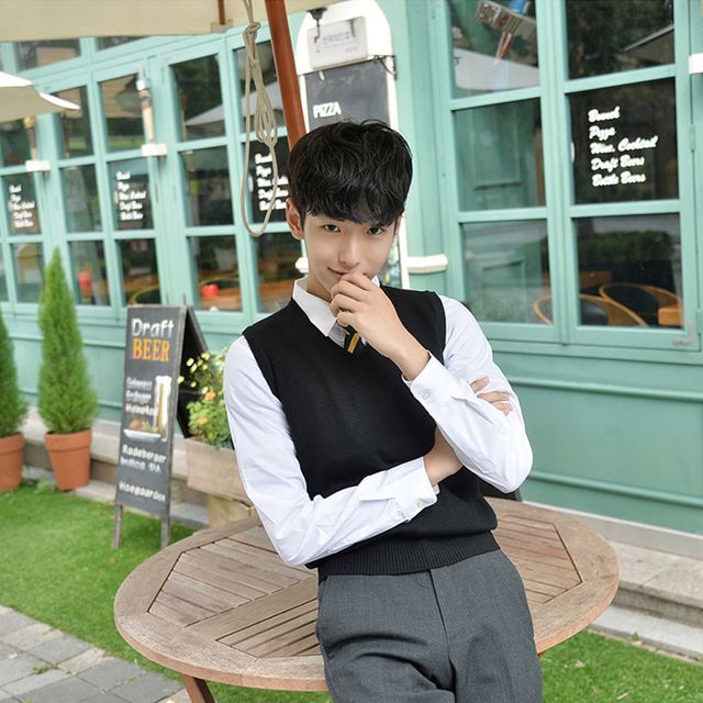 교복몰 보풀방지 블랙 롱 교복조끼(남자) 학생복