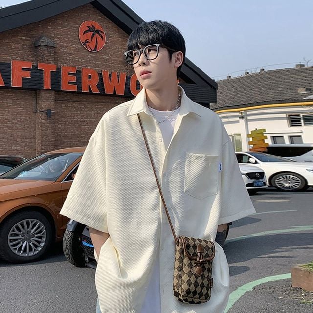 레트로 툴링 셔츠 남성 반팔 디자인 센스 패션 남방