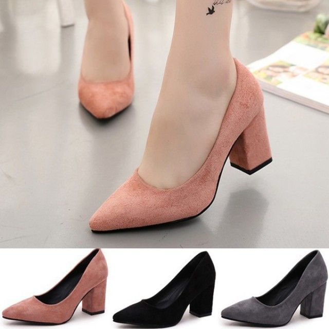 통굽 펌프스 하이힐 여성 구두 스웨이드 8cm P206