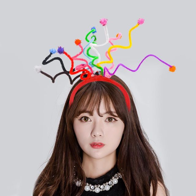 레인보우 축제파티 와이어스프링 머리띠 여성 헤어밴드