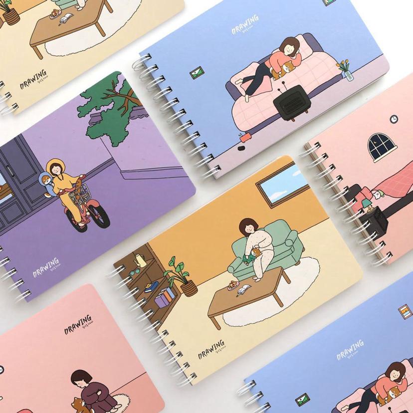 핑크풋 드로잉 노트 무지 스프링 공책, 예술가와 학생을 위한 연습장