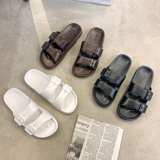 남녀공용 데일리 버클 플랫 커플 슬리퍼 3컬러