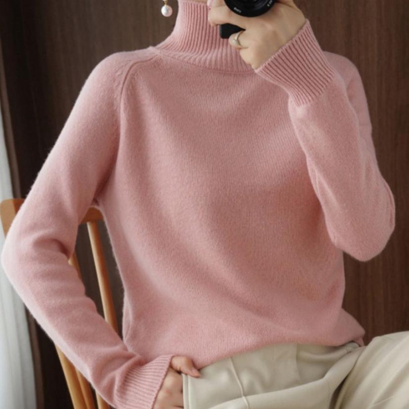 여성용 베이직 하이 터틀넥 폴라 니트티 목폴라