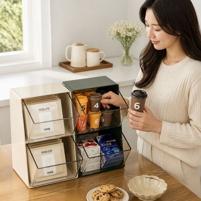 캡슐커피 보관함 티백 정리대 간식 견과류 보관통 주방 수납함 카페 테이블용