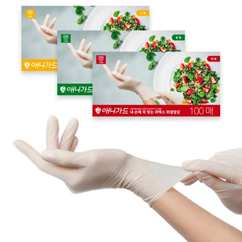 애니가드 식품용 라텍스 위생 장갑 일회용 100매