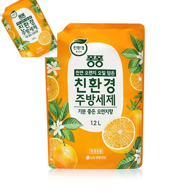 퐁퐁 주방세제 오렌지향 1.2L 주방세제리필 퐁퐁주방세제 주방용세제 주방세제리필용