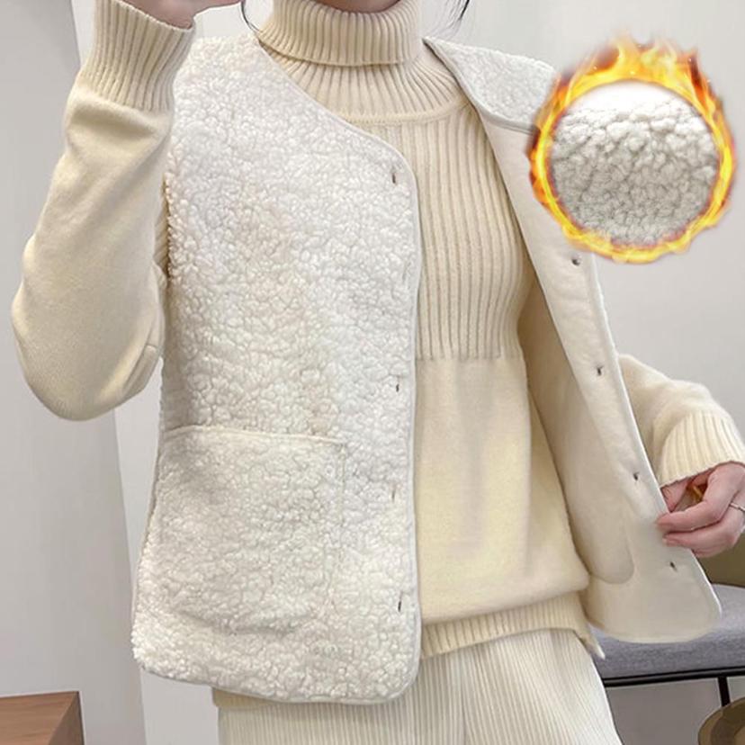 여성 양털 후리스 브이넥 조끼 - 간절기 보온 베스트