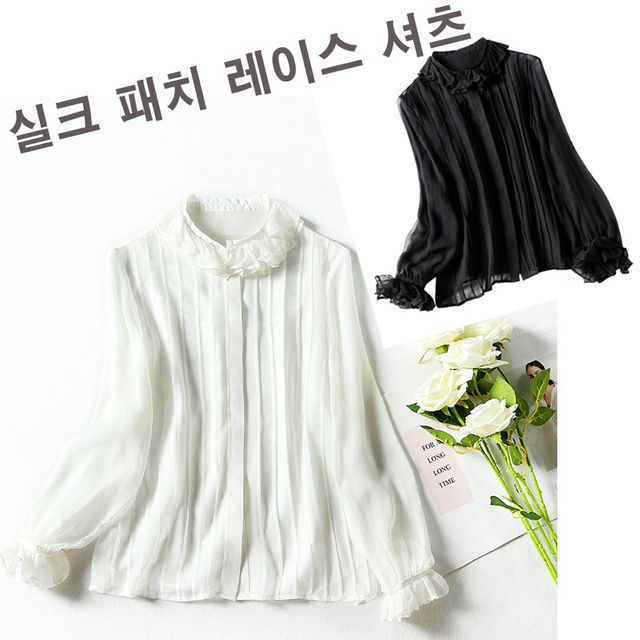 실크 패치 레이스 블라우스 셔츠 - 여성스러운 디테일과 편안한 착용감