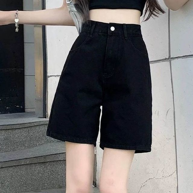 검정색 와이드 와이드핏 여성 반바지 데님 데님반바지 통청 데님팬츠 여성와이드