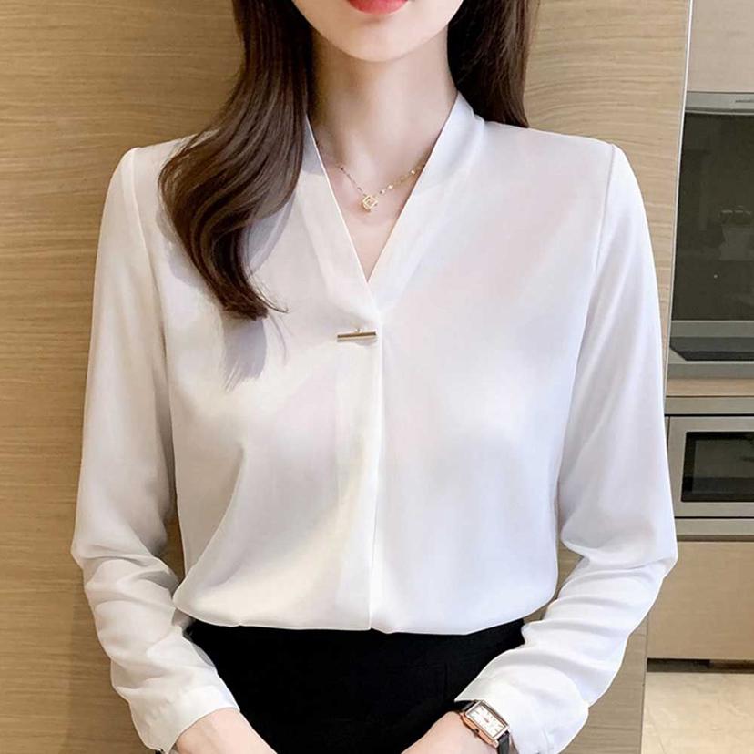 여성 노카라 브이넥 셔츠 블라우스 정장 하객룩