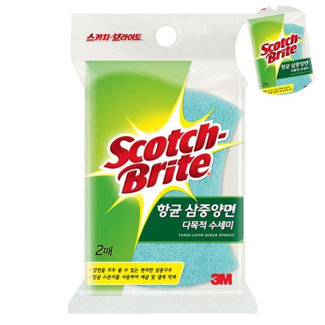 스펀지수세미 극세사행주 삼중양면 수세미 2P