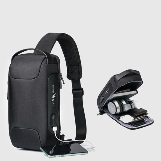 남자 슬링백 USB 크로스백 - 학생 대학생 메신저백 실용 디자인