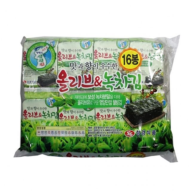 성경 올리브 녹차 식탁김 1박스 - 16봉x8개