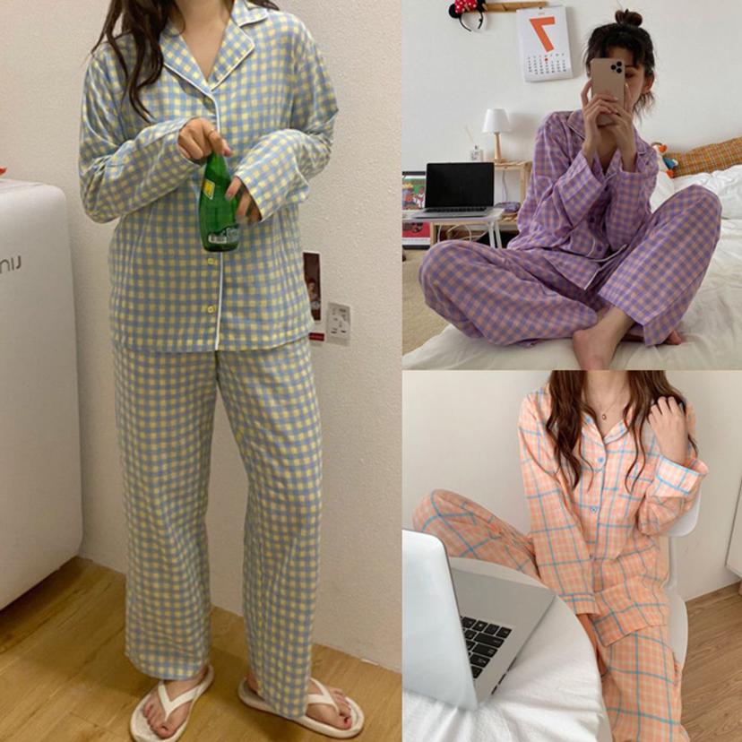 체크 잠옷 파자마 세트 - 편안한 커플 홈웨어