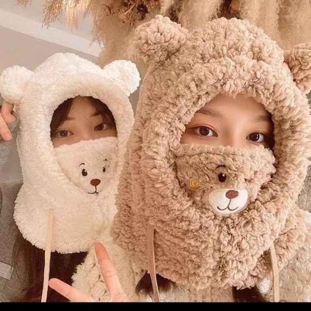 곰돌이 마스크 여성 양털 모자 겨울 추천 아이템