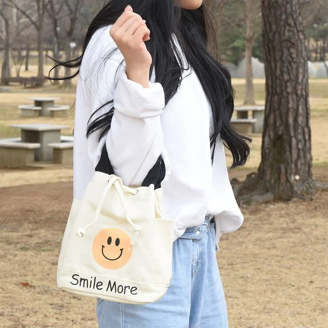 스마일 에코 캔버스 토트백 복주머니 버킷백 4컬러