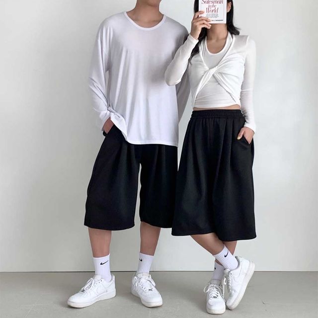 남녀공용 4컬러 루즈핏 버뮤다팬츠 와이드 츄리닝바지
