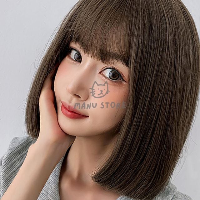 여성 중단발 가발 일자컷 단발 통가발 인조모