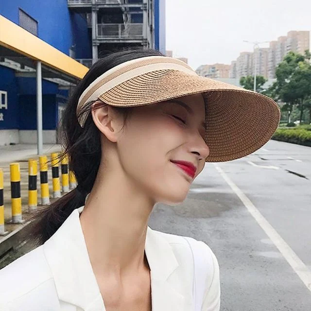썬캡모자 자외선차단 여성선캡 라탄 리프 챙넓은 여름 야외 바캉스햇